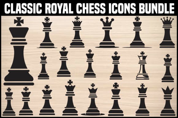 Classic King Queen Chess Icons Set: Graphics & Illustrations