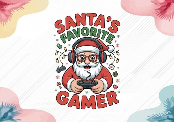 Cute Santa's Favorite Gamer: Festive Graphics & Illustrations