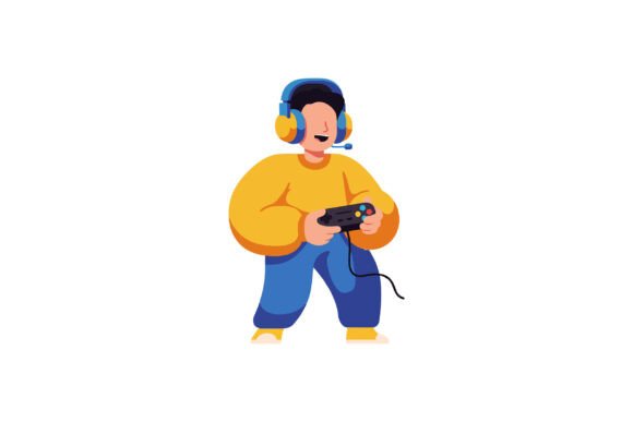 Enthusiastic Boy Playing Video Games Wit Graphics