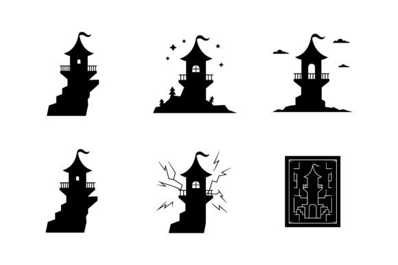 Fantasy Castle Tower Icon Set EPS: Graphics & Icons
