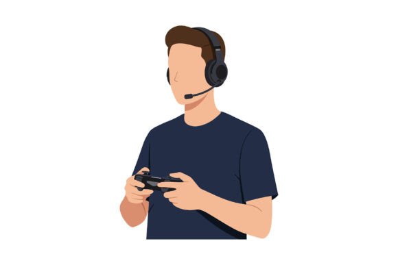 Gaming Graphics: Young Man Wearing Headset Illustrations
