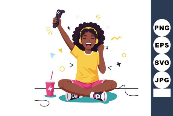 Happy Girl Gaming: Graphics & Illustrations