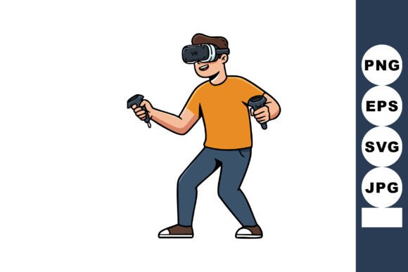 Man Using VR Headset: Dynamic Graphics & Illustrations
