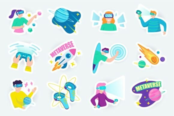 Metaverse Cute Stickers: Graphics & Illustrations