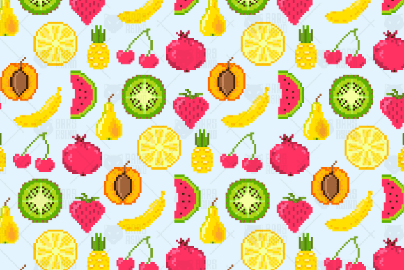 Pixel Fruit Seamless Pattern: Retro Graphics for Patterns