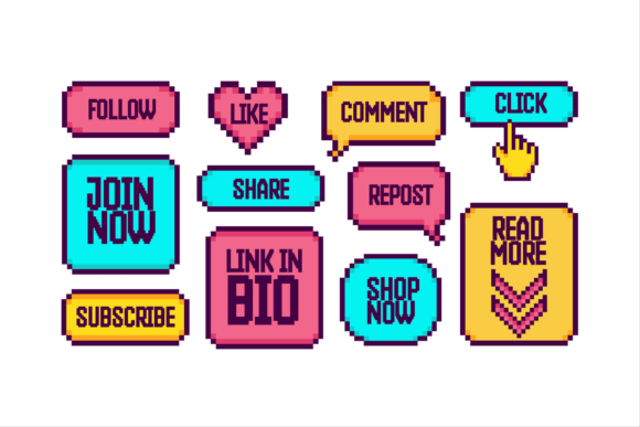 Pixel Style Call to Action Buttons: Graphics & Icons Review