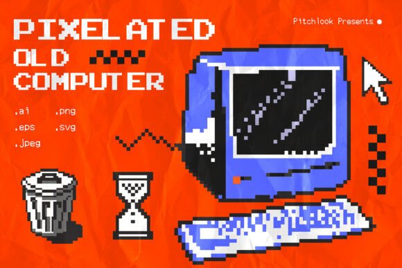 Pixelated Old Computer Icons: Retro Graphics & Illustrations