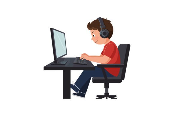 Review: Boy Using Computer at Desk in Flat Style