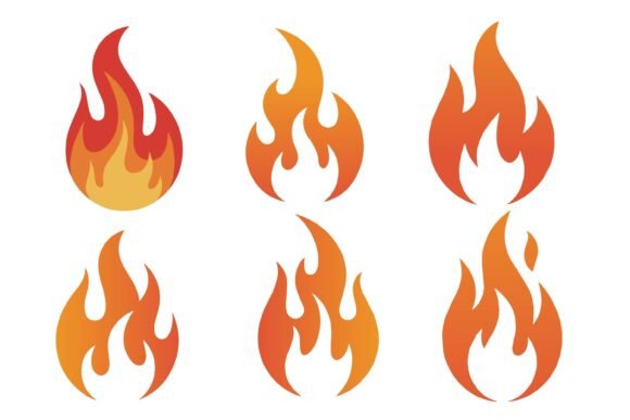 Six Fire Flame Vector Set: Bold Graphics & Illustrations